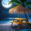 Enchanting Picnic Table at Night on Beach