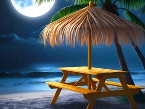 Enchanting Picnic Table at Night on Beach