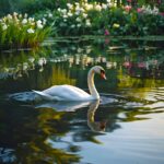 Swan Swimming in Pond Wall Art