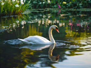 Swan Swimming in Pond Wall Art