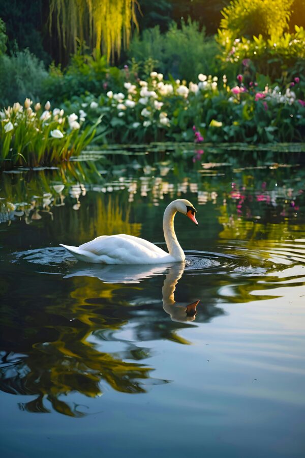 Swan Swimming in Pond Wall Art