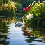 Swan in Pond with Floating Pods Wall Art