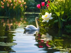 Swan in Pond with Floating Pods Wall Art